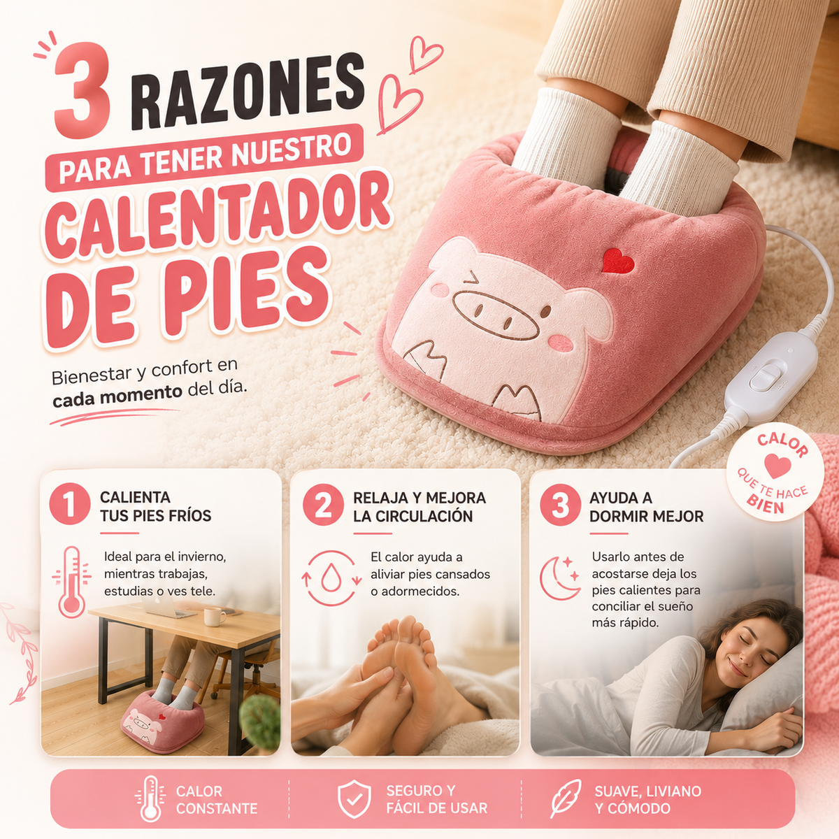 a pantufla de peluche que calienta tus pies al instante, ¡nunca más frío!