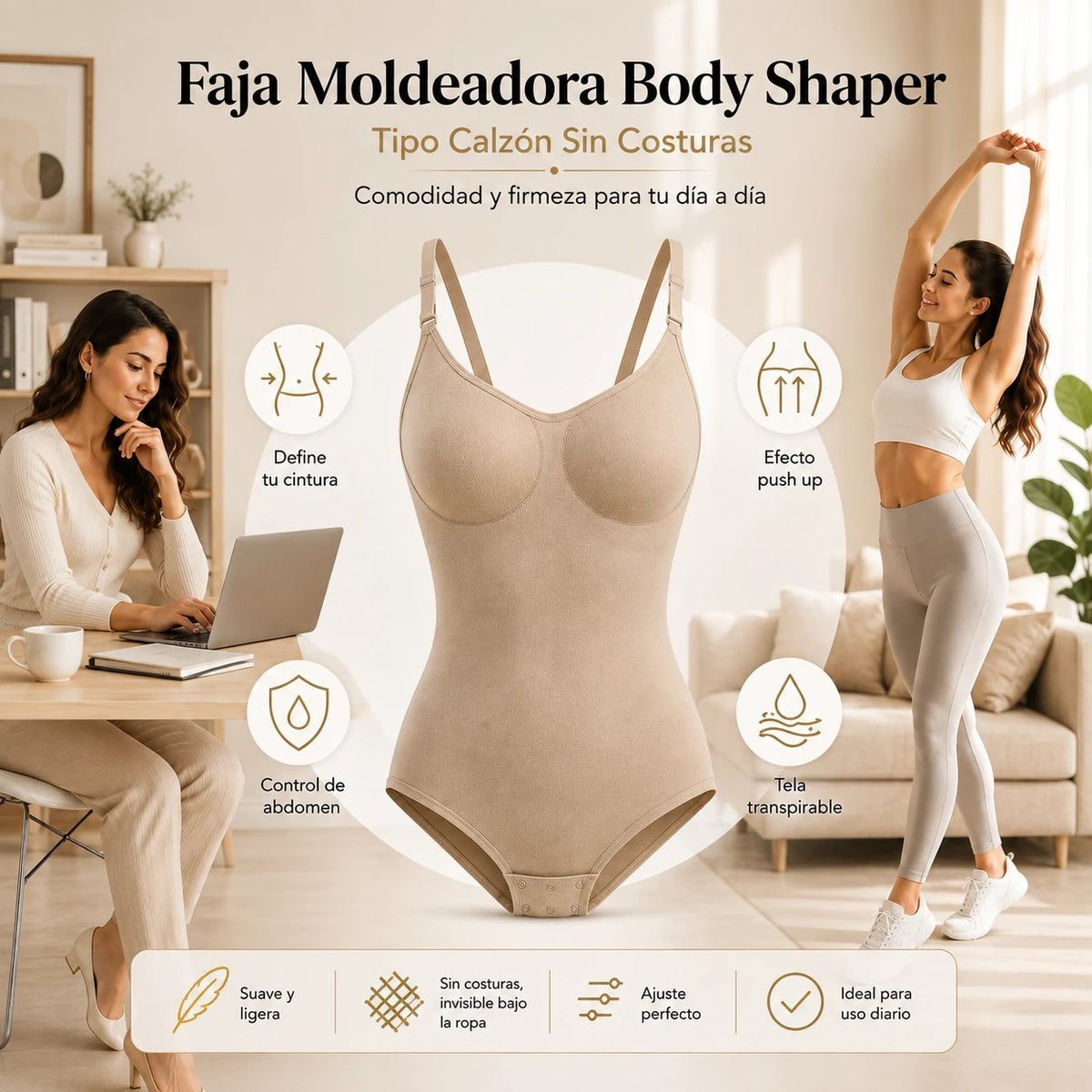 La faja moldeadora sin costuras que comprime tu cuerpo y define tu figura al instante.